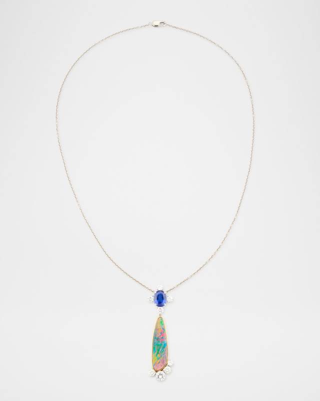 Platinum 18K Yellow Gold Diamond, Sapphire and Opal Pendant